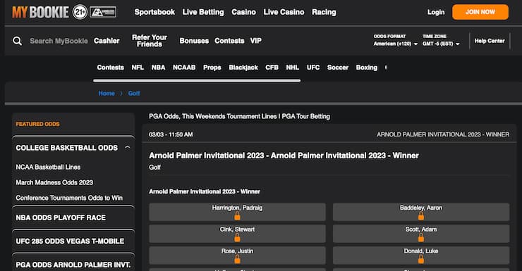 mybookie golf betting