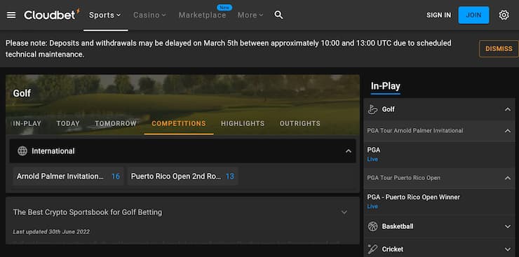 cloudbet golf betting