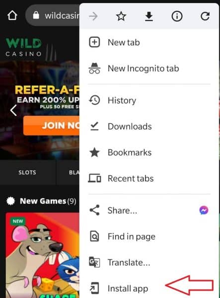 wild casino intsall app chrome tablet