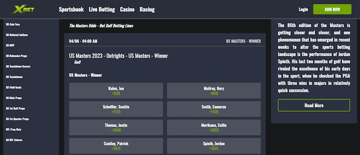 xbet golf betting