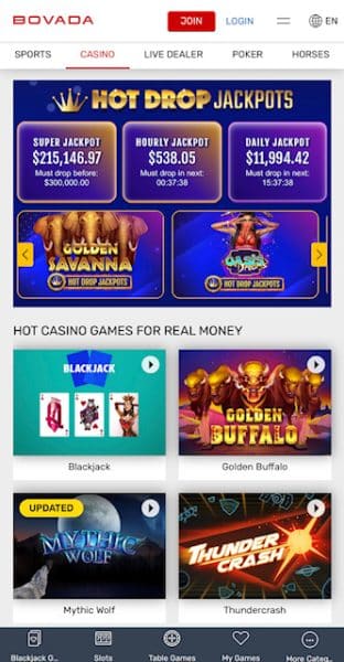 Bovada mobile homepage 