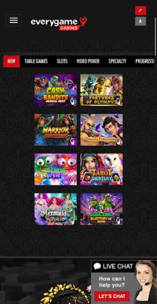 Everygame mobile homepage