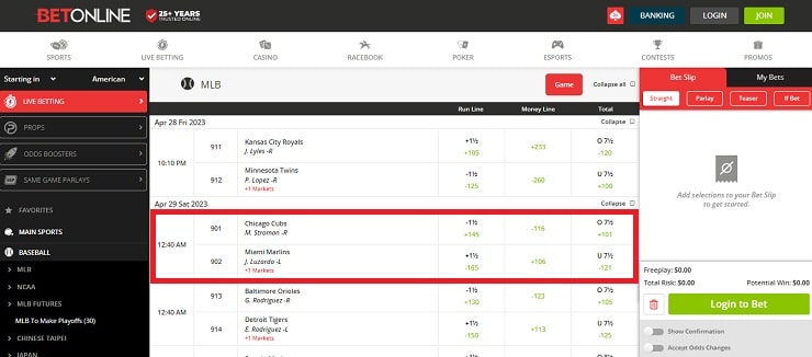 BetOnline Moneyline Push