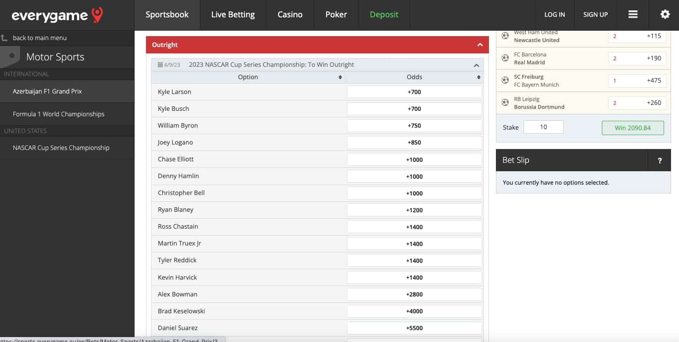 Everygame NASCAR series lines