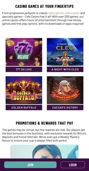 Cafe Casino homepage
