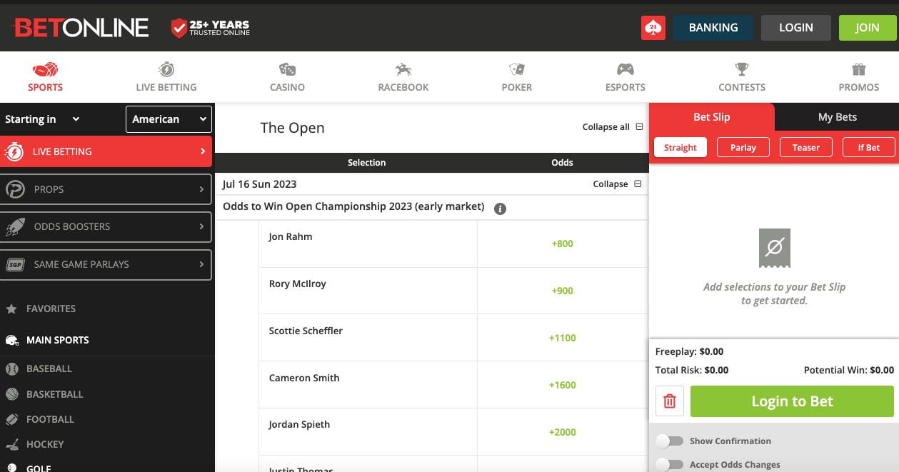 Props betting golf