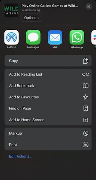 Mobile WPA app - Wild casino homepage - step 2