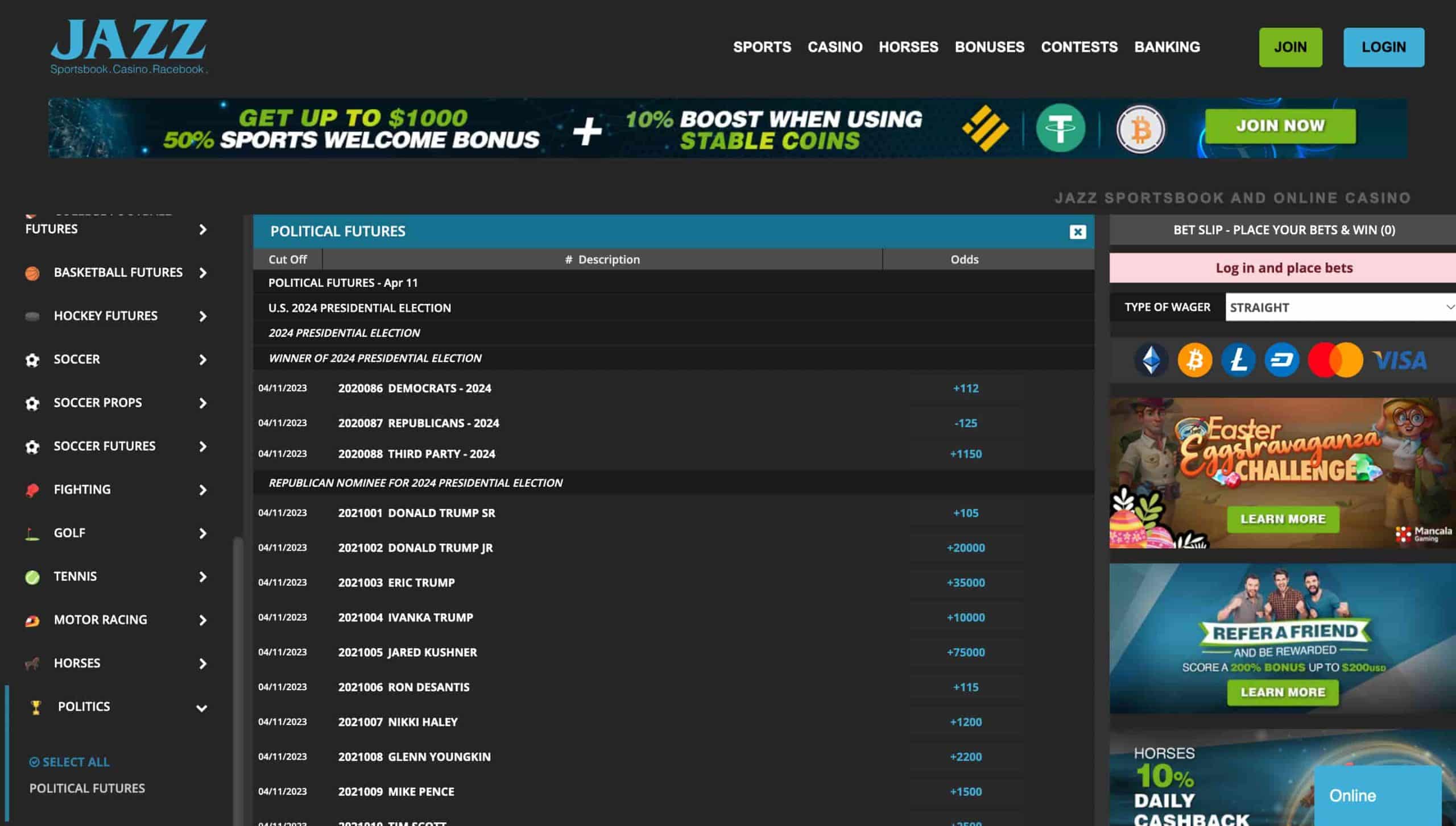 Jazz Sports - Political Betting
