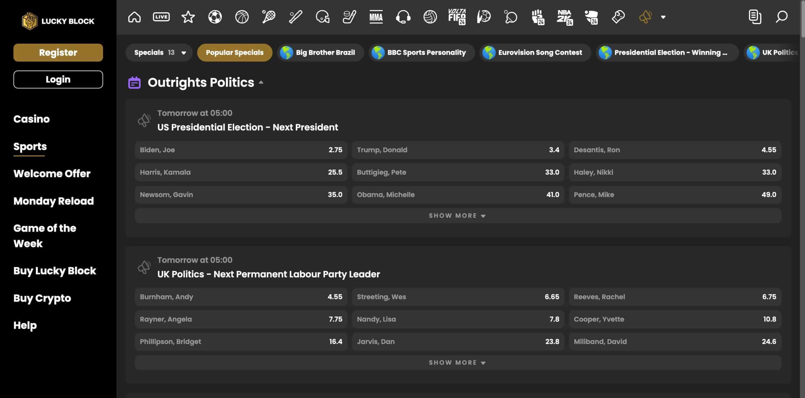 Lucky Block - Political Betting