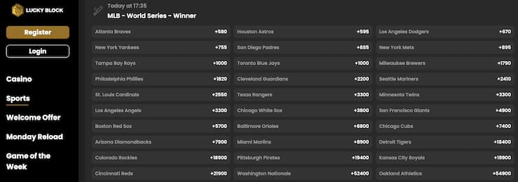 lucky block world series betting odds
