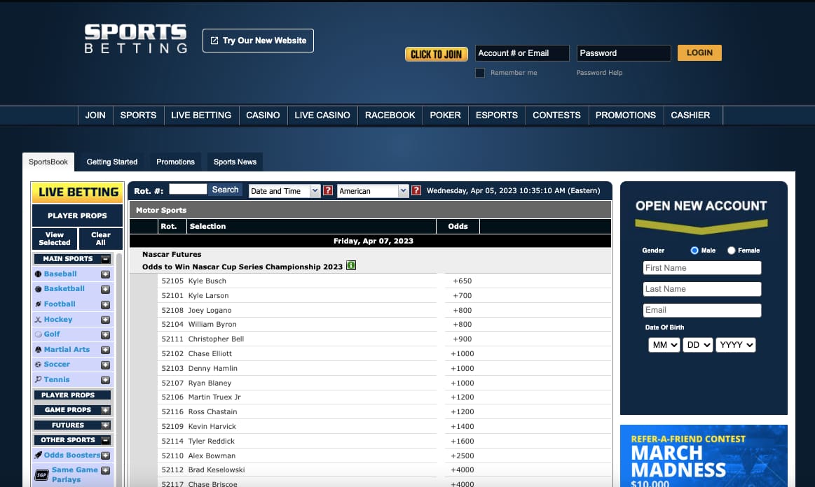 Sportsbetting.ag NASCAR futures