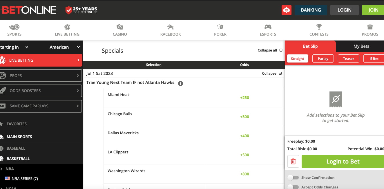 Trae Young NBA specials BetOnline