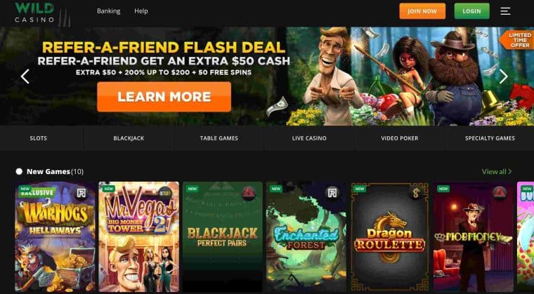 Wild Casino homepage