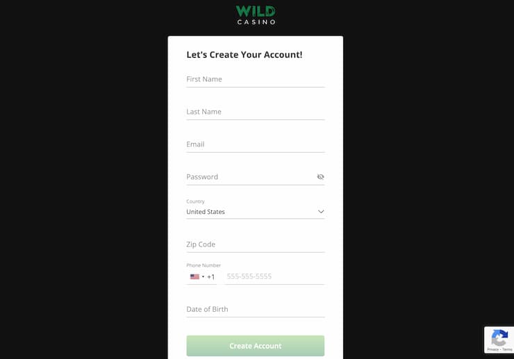 Wild Casino step 1