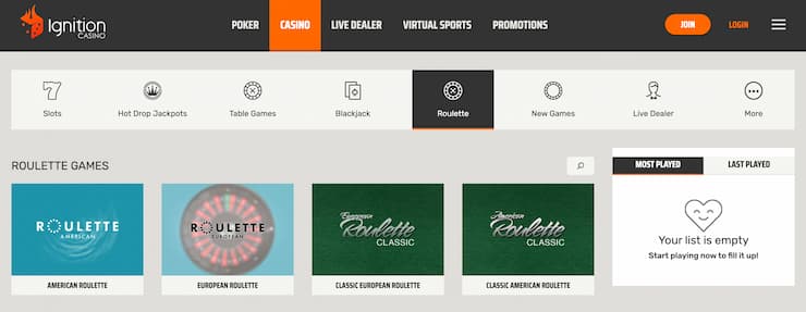 Ignition roulette drop down category - the best free roulette casinos 