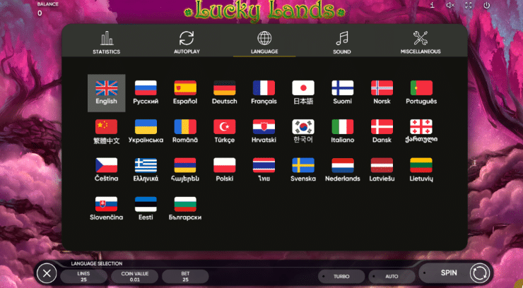 Lucky Lands Language Options