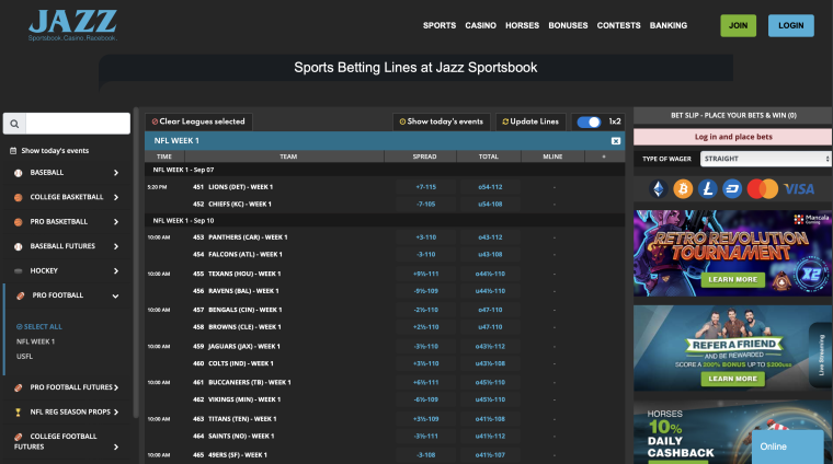 Jazz Sports NFL betting