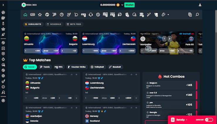 Mega Dice sports markets