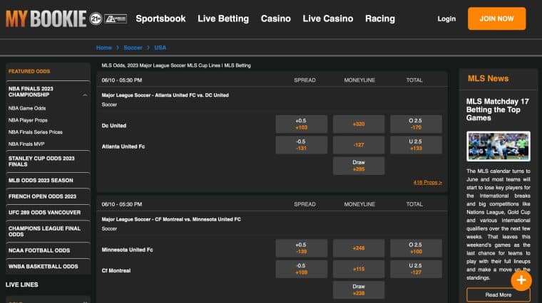 MyBookie soccer betting