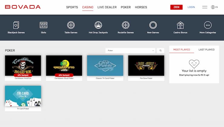 Bovada Caribbean Stud Poker Casino