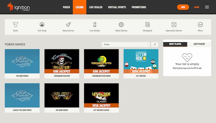 Ignition Caribbean Stud Poker Casino