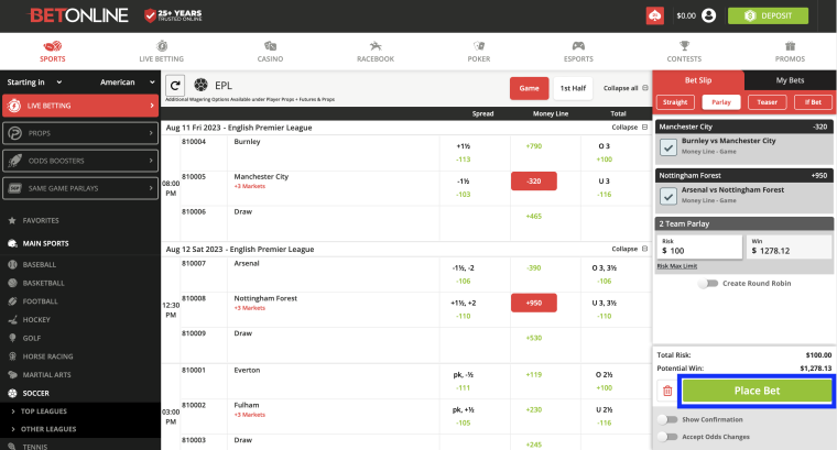 BetOnline Place Bet