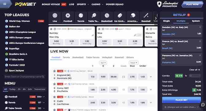 Screenshot of the sports homepage of PowBet