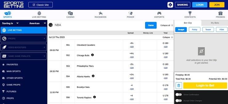 A screenshot of the Sportsbetting.ag Canada sportsbook homepage
