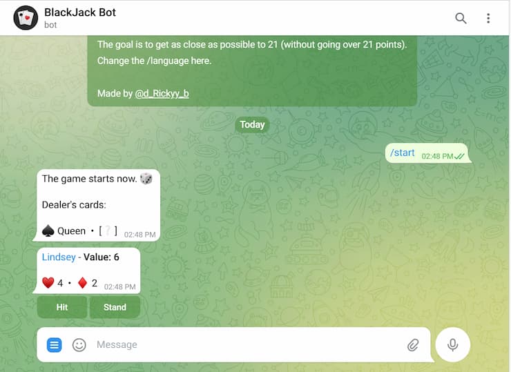 Blackjack Bot - Best Telegram casino for blackjack