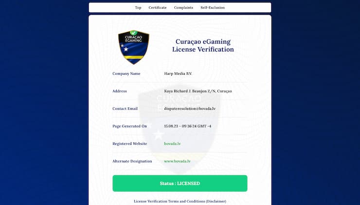 Bovada Online Gambling Platform Curacao License