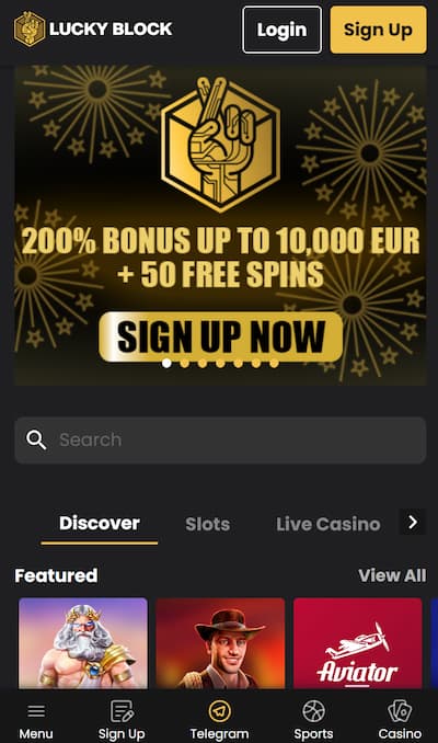 Lucky Block casino app new lobby