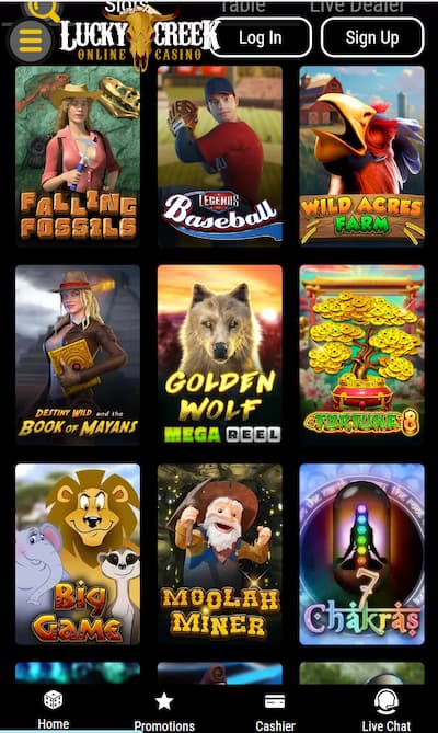 Lucky Creek Casino app US homepage