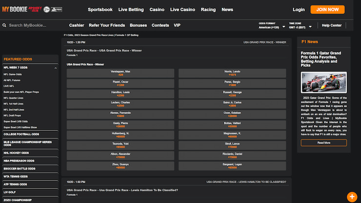 MyBookie formula 1 betting lobby